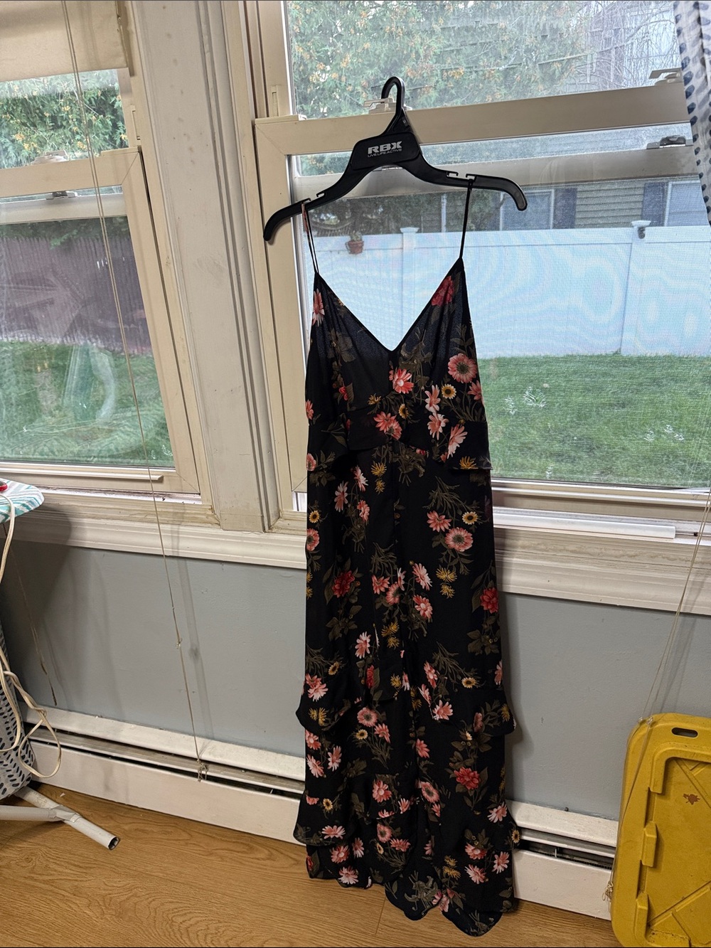 Lush Black Maxi Dress with Pink Floral Print